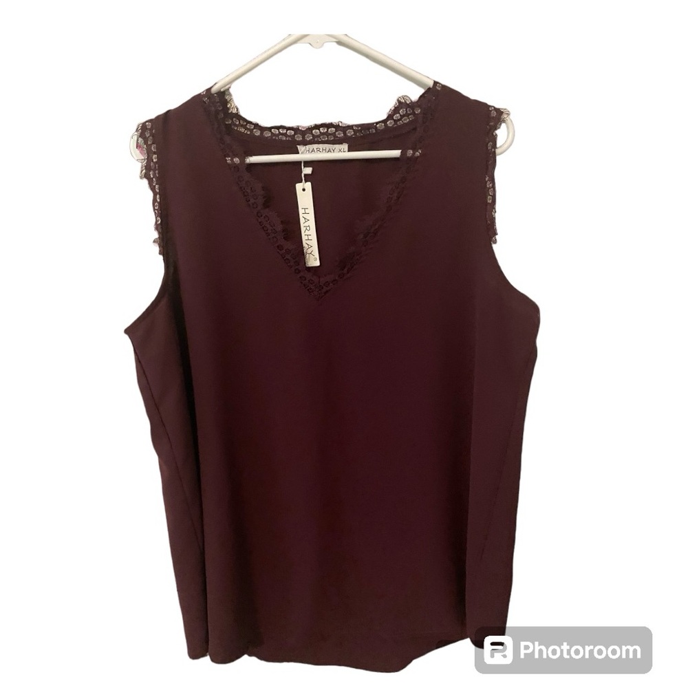 Women’s Lace Trimmed Sleeveless Blouse NWT Purple Tank Top size XL Casual